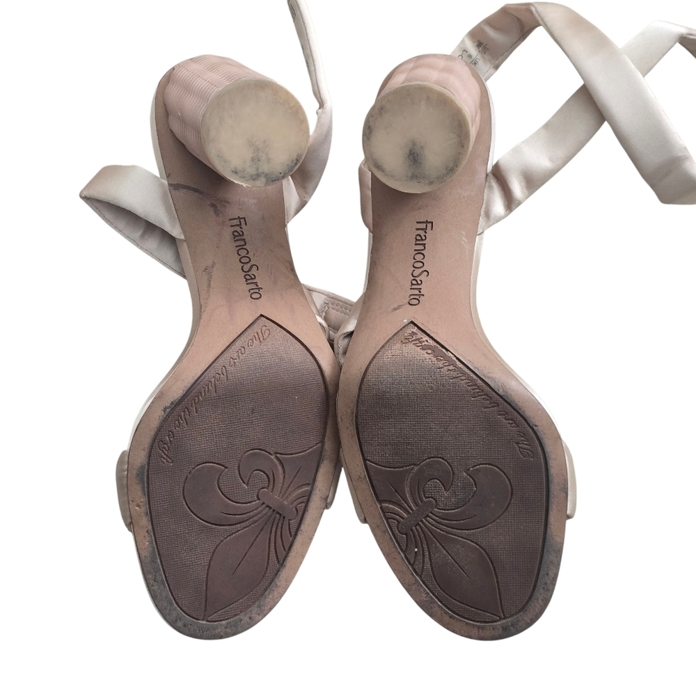 Franco Sarto Oma Satin Sandals Women 9 Champagne Basketweave Block Heel - Picture 3 of 9